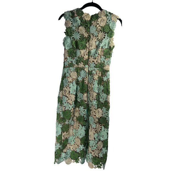 Anthropologie Sz 2 Dress Emerald Green Applique Floral Sleeveless Midi Dress - Picture 2 of 10